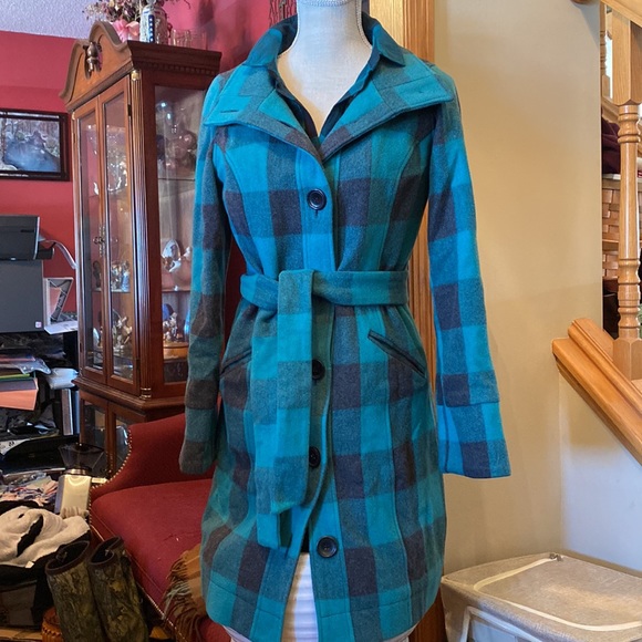 Vintage Penguin Wool Trench, Green/Black Buffalo Plaid, Fully Lined! Womens SM🔥 - Picture 3 of 14